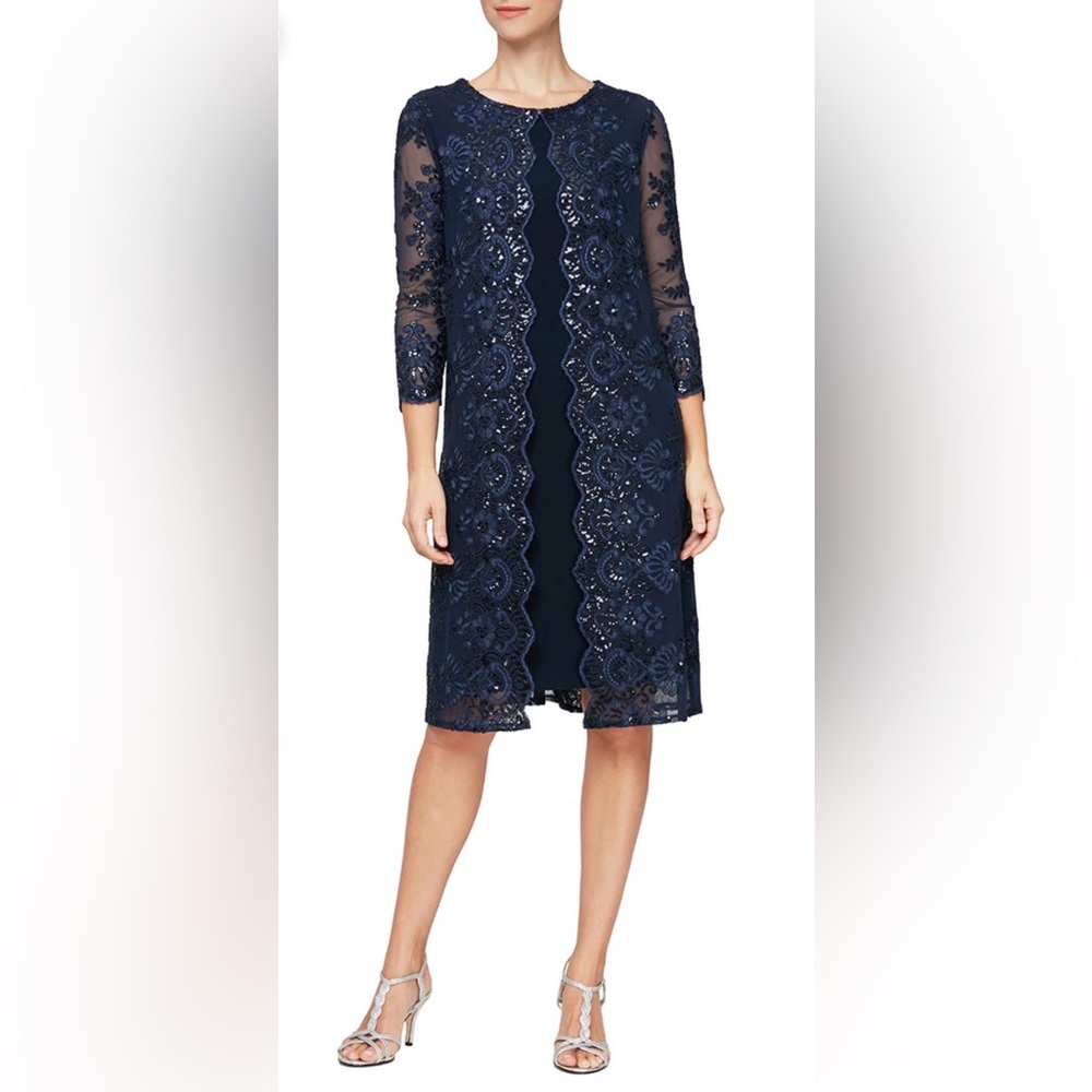 Alex Evenings AE811712226  lace embroidered sequined MOB/MOG sz 16